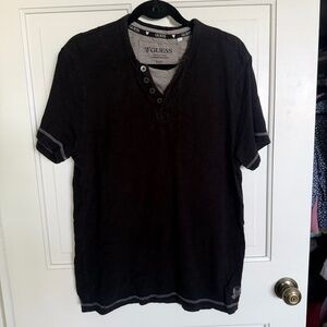 GUESS Black Short Sleeve Henley Shirt